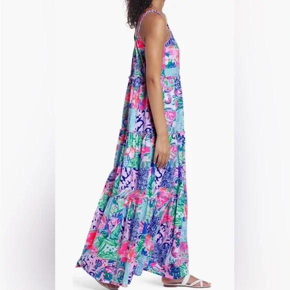 Lilly Pulitzer Loro Tiered Maxi Dress in Multi Patch to Match - Large - EUC - Picture 2 of 16